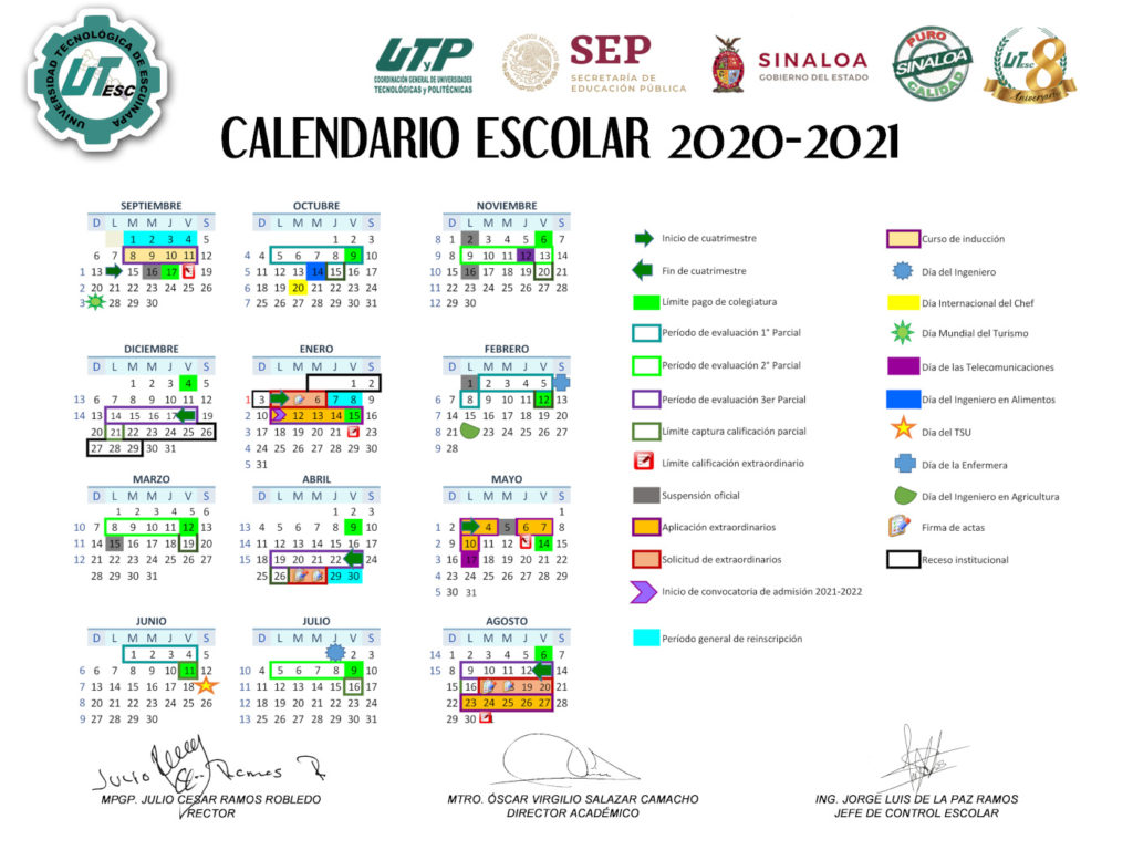 Calendario escolar Universidad Tecnológica de Escuinapa